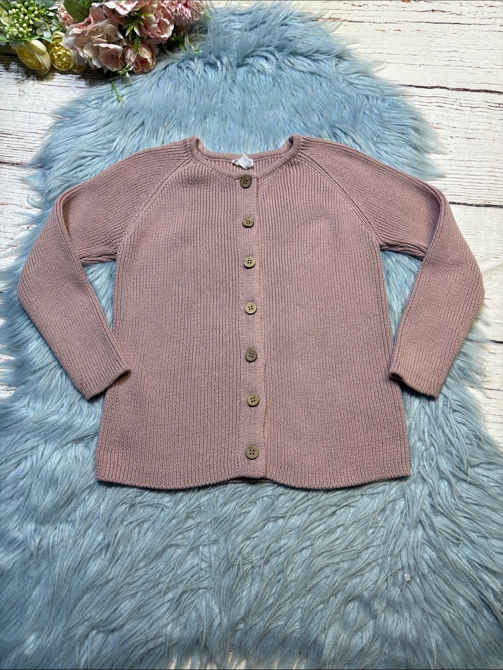 Jamie Kay Dusty Pink Button-Front Knit Cardigan Sweater sz 5Y